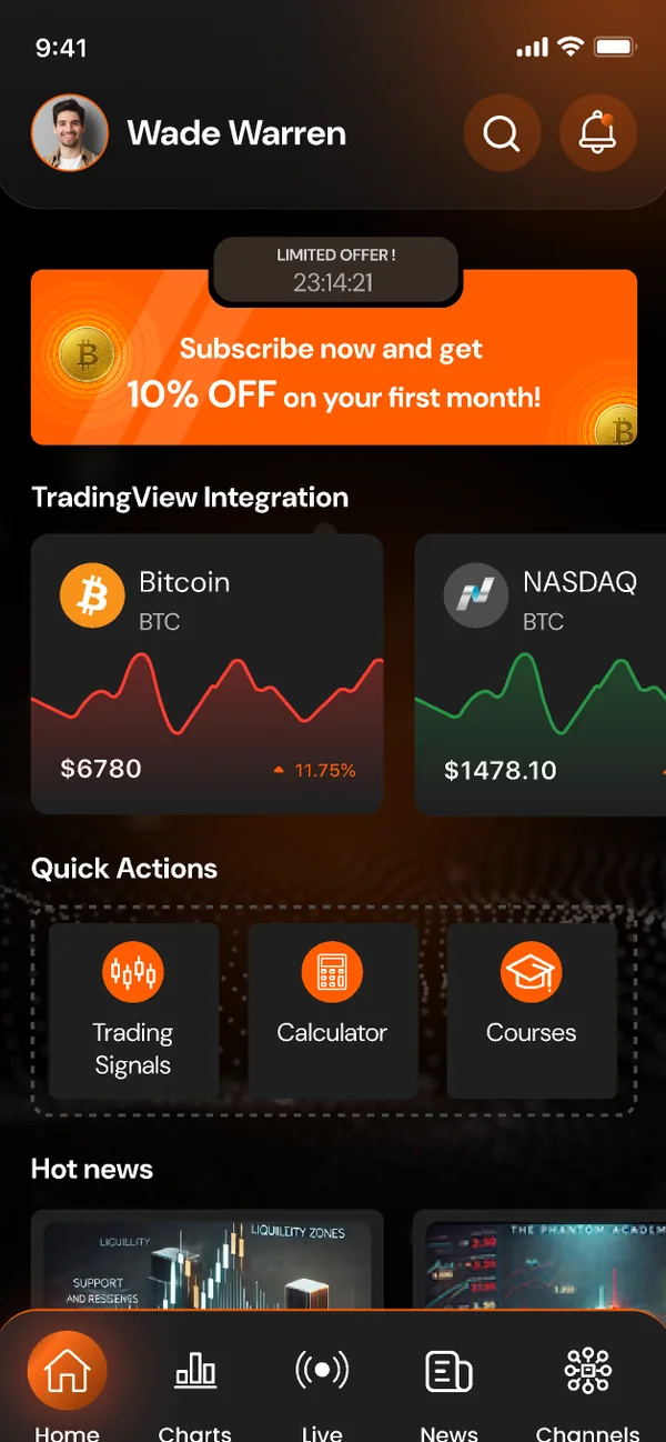 Trading Signals Community home screen